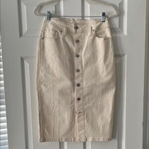 Madewell Cream Denim Button-Front Midi Skirt